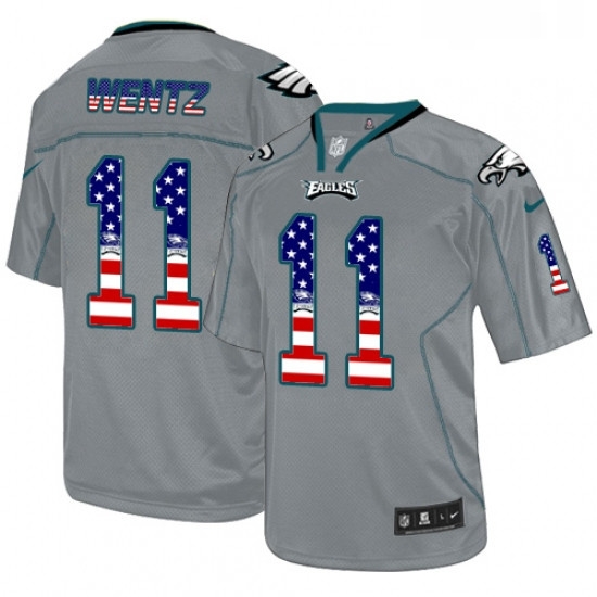 Mens Nike Philadelphia Eagles 11 Carson Wentz Elite Grey USA Flag Fashion NFL Jersey Mens Nike Philadelphia Eagles 11 Carson Wentz Elite Grey USA Flag Fashion NFL Jersey