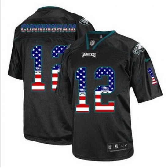 New Philadelphia Eagles #12 Randall Cunningham Black Men' Stitched NFL Elite USA Flag Fashion Jersey New Philadelphia Eagles #12 Randall Cunningham Black Men' Stitched NFL Elite USA Flag Fashion Jersey