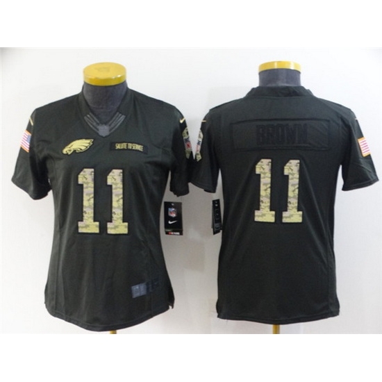 Women Philadelphia Eagles 11 A J Brown Black Salute To Service Stitched Football Jersey Women Philadelphia Eagles 11 A J Brown Black Salute To Service Stitched Football Jersey