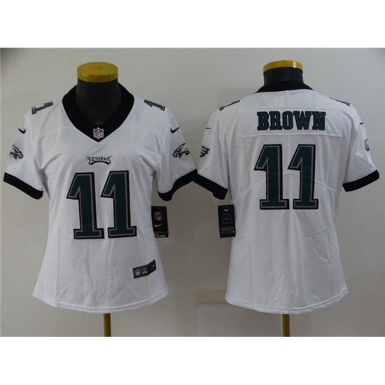 Women Philadelphia Eagles 11 A J Brown White Vapor Stitched Football Jersey Women Philadelphia Eagles 11 A J Brown White Vapor Stitched Football Jersey