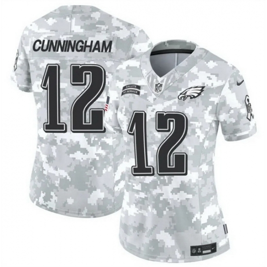 Women Philadelphia Eagles 12 Randall Cunningham 2024 F U S E Arctic Camo Salute To Service Limited Stitched Jersey Women Philadelphia Eagles 12 Randall Cunningham 2024 F U S E Arctic Camo Salute To Service Limited Stitched Jersey