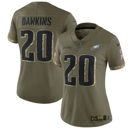 Women Philadelphia Eagles 20 Brian Dawkins Olive 2022 Salute To Service Limited Stitched Jersey Women Philadelphia Eagles 20 Brian Dawkins Olive 2022 Salute To Service Limited Stitched Jersey