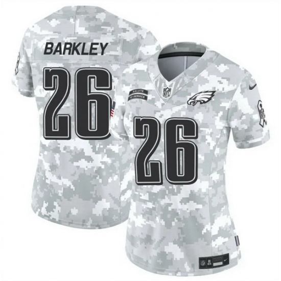 Women Philadelphia Eagles 26 Saquon Barkley 2024 F U S E Arctic Camo Salute To Service Limited Stitched Jersey Women Philadelphia Eagles 26 Saquon Barkley 2024 F U S E Arctic Camo Salute To Service Limited Stitched Jersey