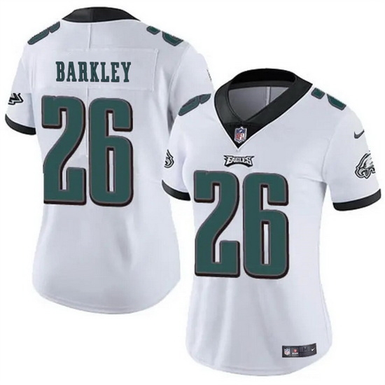 Women Philadelphia Eagles 26 Saquon Barkley White Vapor Untouchable Limited Stitched Football Jersey Women Philadelphia Eagles 26 Saquon Barkley White Vapor Untouchable Limited Stitched Football Jersey