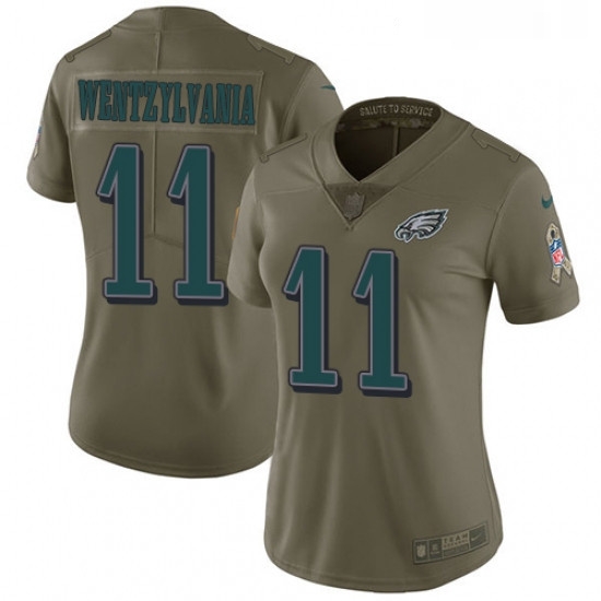 Womens Nike Philadelphia Eagles 11 Carson Wentz Limited Olive 2017 Salute to Service Wentzylvania NFL Jersey Womens Nike Philadelphia Eagles 11 Carson Wentz Limited Olive 2017 Salute to Service Wentzylvania NFL Jersey