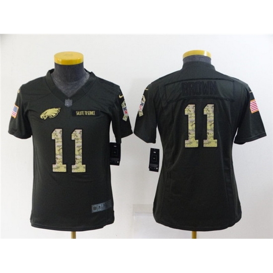 Youth Philadelphia Eagles 11 A J Brown Black Salute To Service Stitched Football Jersey Youth Philadelphia Eagles 11 A J Brown Black Salute To Service Stitched Football Jersey
