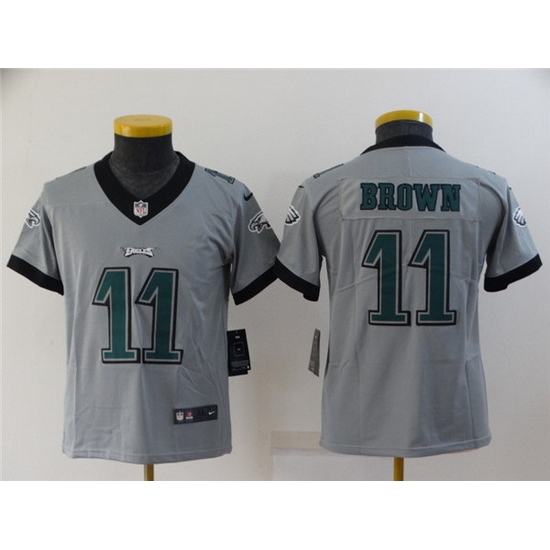 Youth Philadelphia Eagles 11 A J Brown Grey Inverted Legend Stitched Football Jersey Youth Philadelphia Eagles 11 A J Brown Grey Inverted Legend Stitched Football Jersey