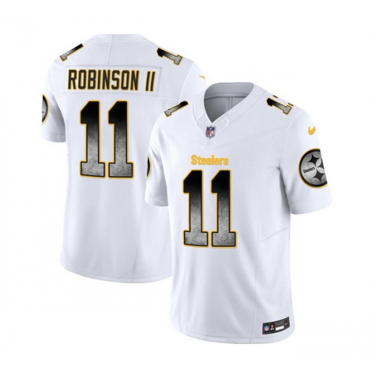 Men Pittsburgh Steelers 11 Allen Robinson II White 2023 F U S E Smoke Vapor Untouchable Limited Stitched Jersey Men Pittsburgh Steelers 11 Allen Robinson II White 2023 F U S E Smoke Vapor Untouchable Limited Stitched Jersey