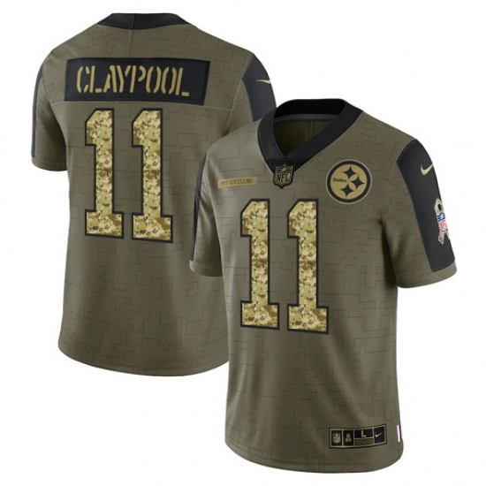 Men Pittsburgh Steelers 11 Chase Claypool 2021 Salute To Service Olive Camo Limited Stitched Jersey Men Pittsburgh Steelers 11 Chase Claypool 2021 Salute To Service Olive Camo Limited Stitched Jersey