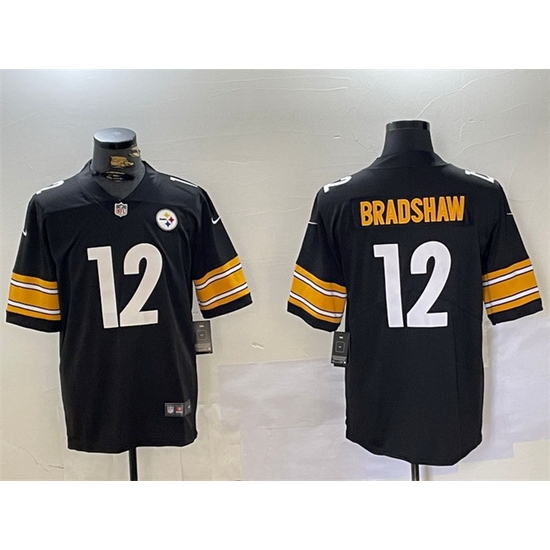 Men Pittsburgh Steelers 12 Terry Bradshaw Black Vapor Untouchable Limited Stitched Football Jersey Men Pittsburgh Steelers 12 Terry Bradshaw Black Vapor Untouchable Limited Stitched Football Jersey