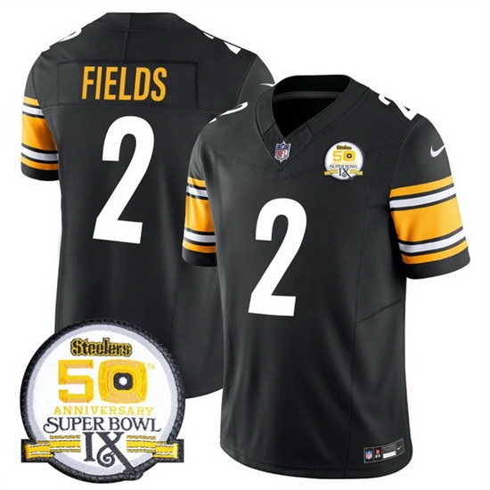 Men Pittsburgh Steelers 2 Justin Fields Black 2024 F U S E 50th Anniversary Of Super Bowl IX Alternate Vapor Untouchable Limited Stitched Jersey Men Pittsburgh Steelers 2 Justin Fields Black 2024 F U S E 50th Anniversary Of Super Bowl IX Alternate Vapor Untouchable Limited Stitched Jersey
