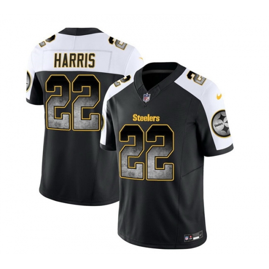 Men Pittsburgh Steelers 22 Najee Harris Black White 2023 F U S E Smoke Vapor Untouchable Limited Stitched Jersey Men Pittsburgh Steelers 22 Najee Harris Black White 2023 F U S E Smoke Vapor Untouchable Limited Stitched Jersey