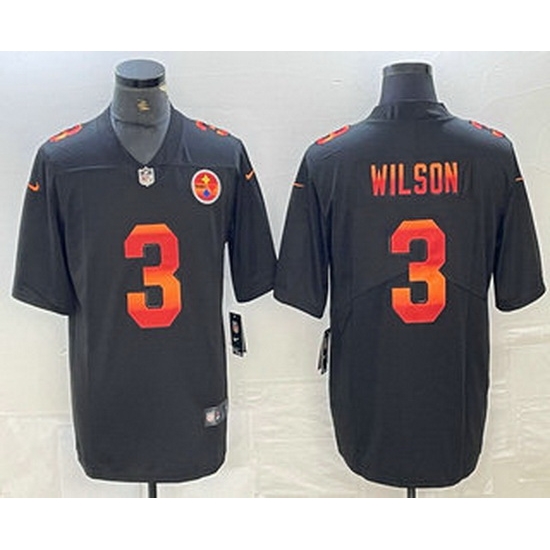 Men Pittsburgh Steelers 3 Russell Wilson Black Red Orange Stripe Vapor Limited Nike NFL Jersey Men Pittsburgh Steelers 3 Russell Wilson Black Red Orange Stripe Vapor Limited Nike NFL Jersey