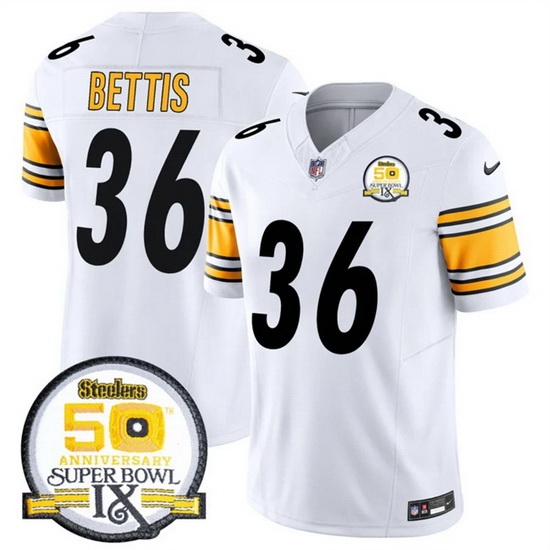 Men Pittsburgh Steelers 36 Jerome Bettis White 2024 F U S E 50th Anniversary Of Super Bowl IX Alternate Vapor Untouchable Limited Stitched Jersey Men Pittsburgh Steelers 36 Jerome Bettis White 2024 F U S E 50th Anniversary Of Super Bowl IX Alternate Vapor Untouchable Limited Stitched Jersey