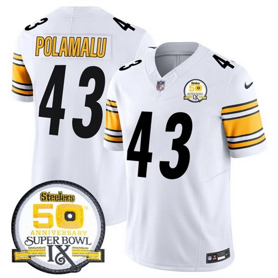 Men Pittsburgh Steelers 43 Troy Polamalu White 2024 F U S E 50th Anniversary Of Super Bowl IX Alternate Vapor Untouchable Limited Stitched Jersey Men Pittsburgh Steelers 43 Troy Polamalu White 2024 F U S E 50th Anniversary Of Super Bowl IX Alternate Vapor Untouchable Limited Stitched Jersey