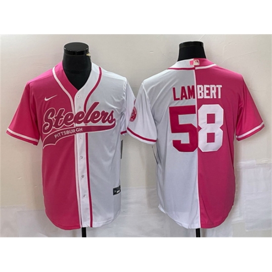 Men Pittsburgh Steelers 58 Jack Lambert White Pink Split Cool Base Stitched Baseball Jersey Men Pittsburgh Steelers 58 Jack Lambert White Pink Split Cool Base Stitched Baseball Jersey