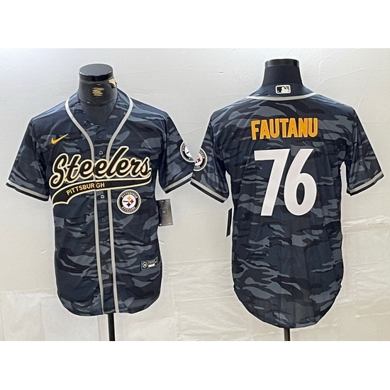 Men Pittsburgh Steelers 76 Troy Fautanu Black With Patch Cool Base Stitched Baseball Jersey 3 Men Pittsburgh Steelers 76 Troy Fautanu Black With Patch Cool Base Stitched Baseball Jersey 3