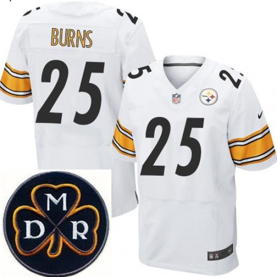 Men's Nike Pittsburgh Steelers #25 Artie Burns White Team Color Stitched NFL Elite MDR Dan Rooney Patch Jersey Men's Nike Pittsburgh Steelers #25 Artie Burns White Team Color Stitched NFL Elite MDR Dan Rooney Patch Jersey