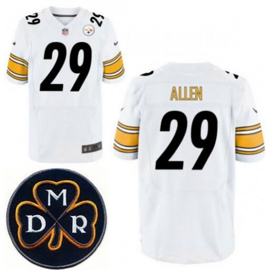 Men's Nike Pittsburgh Steelers #29 Brian Allen White Stitched NFL Elite MDR Dan Rooney Patch Jersey Men's Nike Pittsburgh Steelers #29 Brian Allen White Stitched NFL Elite MDR Dan Rooney Patch Jersey