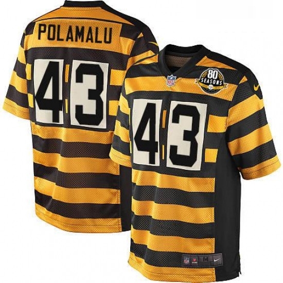 Mens Nike Pittsburgh Steelers 43 Troy Polamalu Elite YellowBlack Alternate 80TH Anniversary Throwback NFL Jersey Mens Nike Pittsburgh Steelers 43 Troy Polamalu Elite YellowBlack Alternate 80TH Anniversary Throwback NFL Jersey