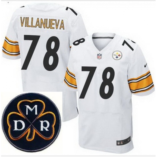 Men's Nike Pittsburgh Steelers #78 Alejandro Villanueva White Stitched NFL Elite MDR Dan Rooney Patch Jersey Men's Nike Pittsburgh Steelers #78 Alejandro Villanueva White Stitched NFL Elite MDR Dan Rooney Patch Jersey
