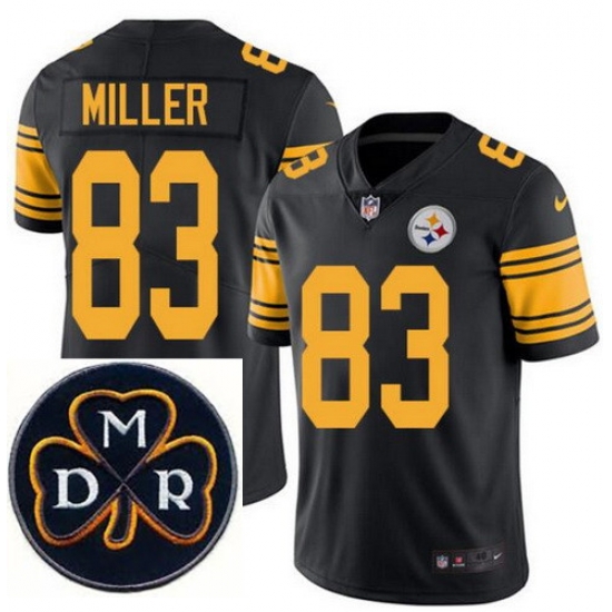Men's Nike Pittsburgh Steelers #83 Heath Miller Elite Black Rush NFL MDR Dan Rooney Patch Jersey Men's Nike Pittsburgh Steelers #83 Heath Miller Elite Black Rush NFL MDR Dan Rooney Patch Jersey
