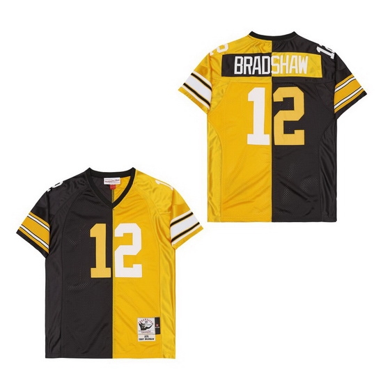 Men's Pittsburgh Steelers Terry Bradshaw #12 Gold Black Split Stitched NFL Football Jersey Men's Pittsburgh Steelers Terry Bradshaw #12 Gold Black Split Stitched NFL Football Jersey
