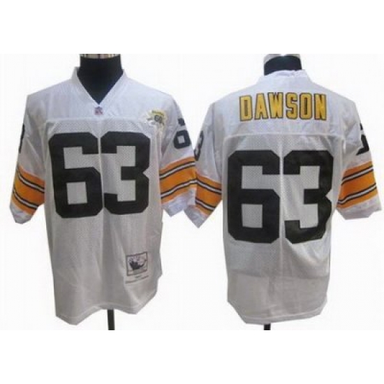 Pittsburgh Steelers 63 Dermonttt Dawson white 1982 throwback 60th patch jerseys Pittsburgh Steelers 63 Dermonttt Dawson white 1982 throwback 60th patch jerseys