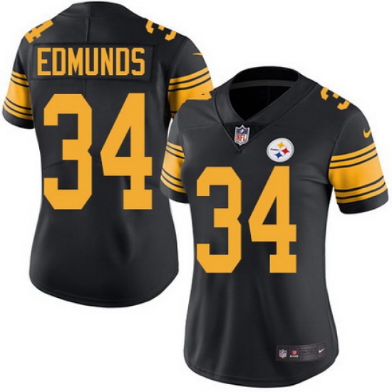 Nike Steelers #34 Terrell Edmunds Black Womens Stitched NFL Limited Rush Jersey Nike Steelers #34 Terrell Edmunds Black Womens Stitched NFL Limited Rush Jersey