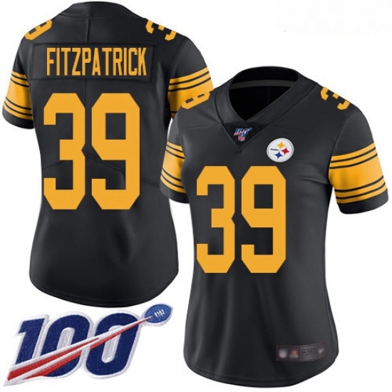Steelers #39 Minkah Fitzpatrick Black Women Stitched Football Limited Rush 100th Season Jersey Steelers #39 Minkah Fitzpatrick Black Women Stitched Football Limited Rush 100th Season Jersey