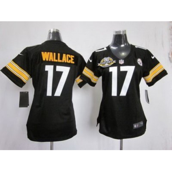 Women Nike Pittsburgh Steelers #17 Mike Wallace Black NFL Jersey W 80TH P-atch Women Nike Pittsburgh Steelers #17 Mike Wallace Black NFL Jersey W 80TH P-atch