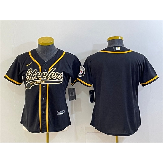 Women Pittsburgh Steelers Blank Black With Patch Cool Base Stitched Baseball Jersey Women Pittsburgh Steelers Blank Black With Patch Cool Base Stitched Baseball Jersey