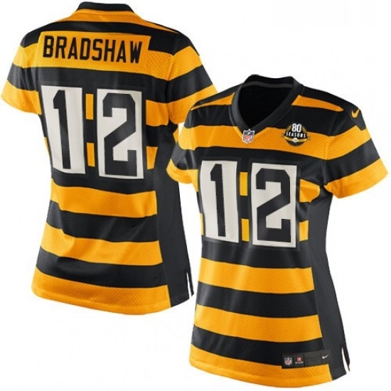 Womens Nike Pittsburgh Steelers 12 Terry Bradshaw Game YellowBlack Alternate 80TH Anniversary Throwback NFL Jersey Womens Nike Pittsburgh Steelers 12 Terry Bradshaw Game YellowBlack Alternate 80TH Anniversary Throwback NFL Jersey