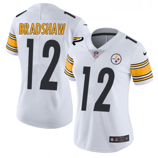 Womens Nike Pittsburgh Steelers 12 Terry Bradshaw White Vapor Untouchable Limited Player NFL Jersey