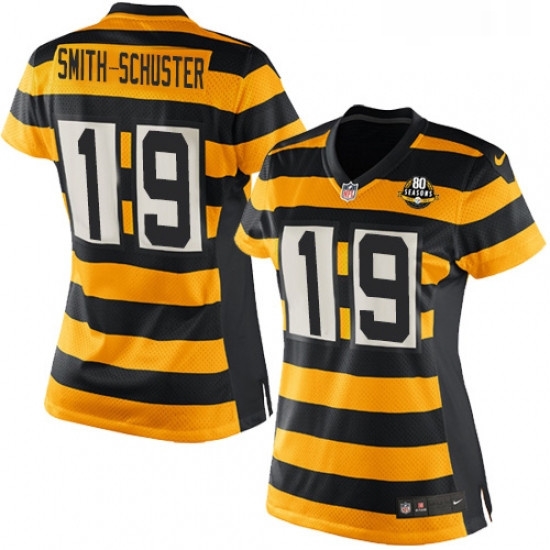 Womens Nike Pittsburgh Steelers 19 JuJu Smith Schuster Elite YellowBlack Alternate 80TH Anniversary Throwback NFL Jersey Womens Nike Pittsburgh Steelers 19 JuJu Smith Schuster Elite YellowBlack Alternate 80TH Anniversary Throwback NFL Jersey