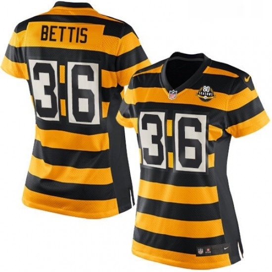 Womens Nike Pittsburgh Steelers 36 Jerome Bettis Elite YellowBlack Alternate 80TH Anniversary Throwback NFL Jersey Womens Nike Pittsburgh Steelers 36 Jerome Bettis Elite YellowBlack Alternate 80TH Anniversary Throwback NFL Jersey