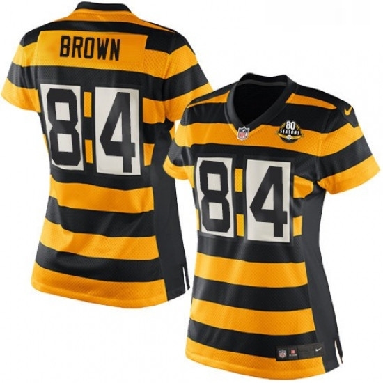 Womens Nike Pittsburgh Steelers 84 Antonio Brown Elite YellowBlack Alternate 80TH Anniversary Throwback NFL Jersey Womens Nike Pittsburgh Steelers 84 Antonio Brown Elite YellowBlack Alternate 80TH Anniversary Throwback NFL Jersey
