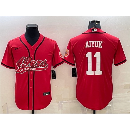 Men San Francisco 49ers 11 Brandon Aiyuk Red With Patch Cool Base Stitched Baseball JerseyS Men San Francisco 49ers 11 Brandon Aiyuk Red With Patch Cool Base Stitched Baseball JerseyS