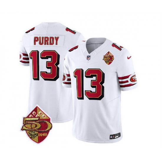 Men San Francisco 49ers 13 Brock Purdy White 2023 F U S E 50th Patch Vapor Untouchable Limited Stitched Football Jersey Men San Francisco 49ers 13 Brock Purdy White 2023 F U S E 50th Patch Vapor Untouchable Limited Stitched Football Jersey