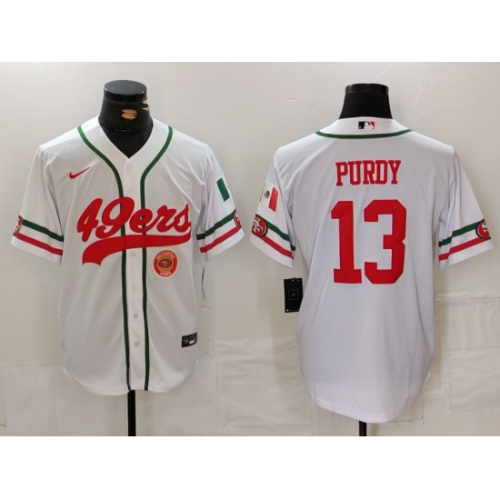 Men San Francisco 49ers 13 Brock Purdy White With Patch Cool Base Stitched Baseball Jersey 2 Men San Francisco 49ers 13 Brock Purdy White With Patch Cool Base Stitched Baseball Jersey 2