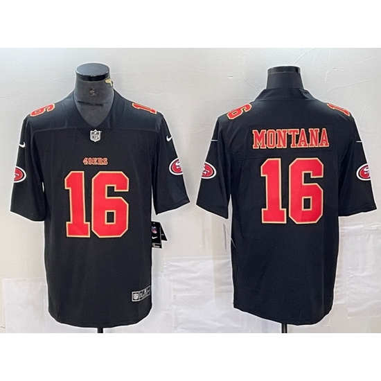 Men San Francisco 49ers 16 Joe Montana Black Vapor Untouchable Limited Stitched Jersey Men San Francisco 49ers 16 Joe Montana Black Vapor Untouchable Limited Stitched Jersey