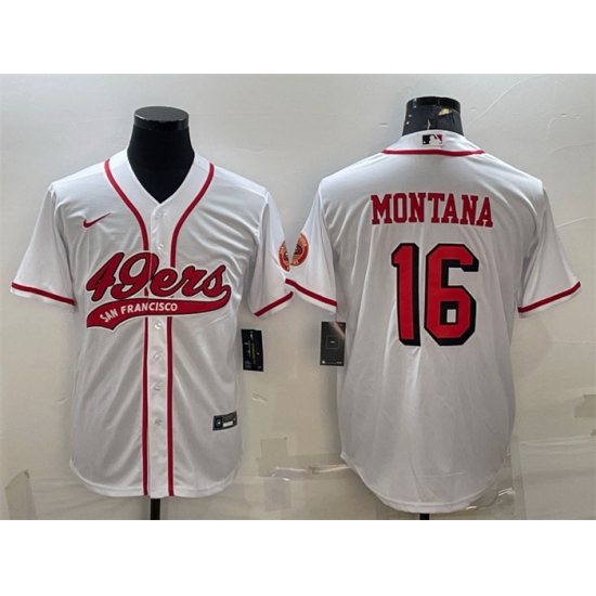 Men San Francisco 49ers 16 Joe Montana New White With Patch Cool Base Stitched Baseball Jersey Men San Francisco 49ers 16 Joe Montana New White With Patch Cool Base Stitched Baseball Jersey