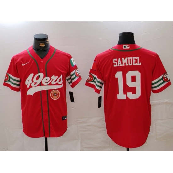Men San Francisco 49ers 19 Deebo Samuel Red With Patch Cool Base Stitched Baseball Jersey 3 Men San Francisco 49ers 19 Deebo Samuel Red With Patch Cool Base Stitched Baseball Jersey 3