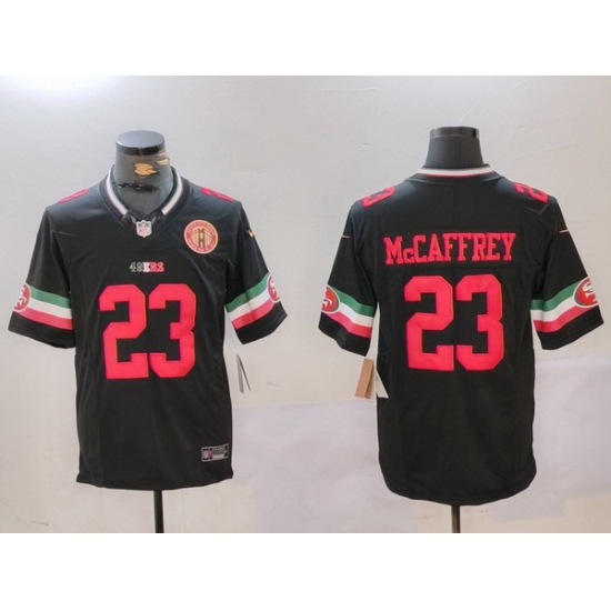 Men San Francisco 49ers 23 Christian McCaffrey Black F U S E Mexico Faithful To The Bay Patch Vapor Limited Stitched Football Jersey Men San Francisco 49ers 23 Christian McCaffrey Black F U S E Mexico Faithful To The Bay Patch Vapor Limited Stitched Football Jersey