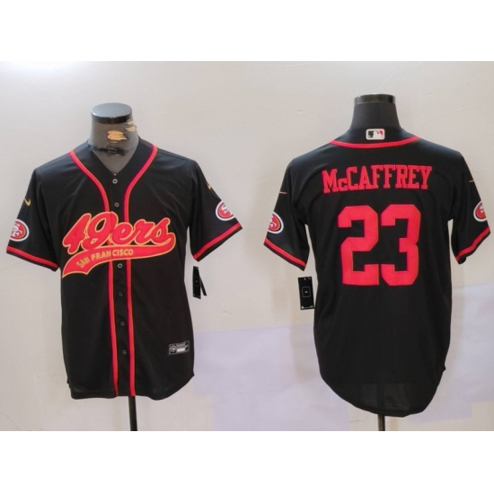 Men San Francisco 49ers 23 Christian McCaffrey Black With Patch Cool Base Stitched Baseball Jersey 5 Men San Francisco 49ers 23 Christian McCaffrey Black With Patch Cool Base Stitched Baseball Jersey 5