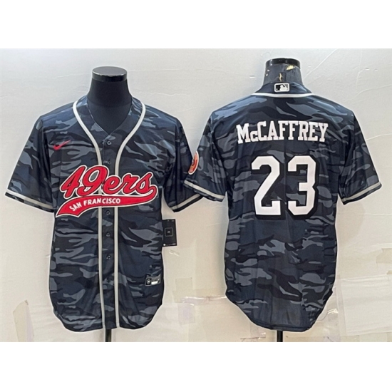 Men San Francisco 49ers 23 Christian McCaffrey Grey Camo With Patch Cool Base Stitched Baseball Jersey Men San Francisco 49ers 23 Christian McCaffrey Grey Camo With Patch Cool Base Stitched Baseball Jersey