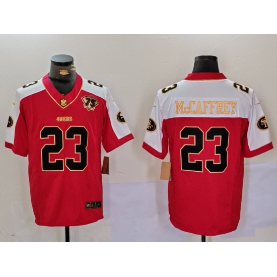 Men San Francisco 49ers 23 Christian McCaffrey Red F U S E Mexico With Gate Bridge Patch Vapor Limited Stitched Football Jersey 1 Men San Francisco 49ers 23 Christian McCaffrey Red F U S E Mexico With Gate Bridge Patch Vapor Limited Stitched Football Jersey 1