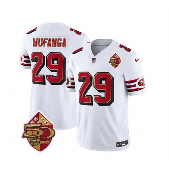 Men San Francisco 49ers 29 Talanoa Hufanga White 2023 F U S E 50th Patch Throwback Stitched Football Jersey Men San Francisco 49ers 29 Talanoa Hufanga White 2023 F U S E 50th Patch Throwback Stitched Football Jersey