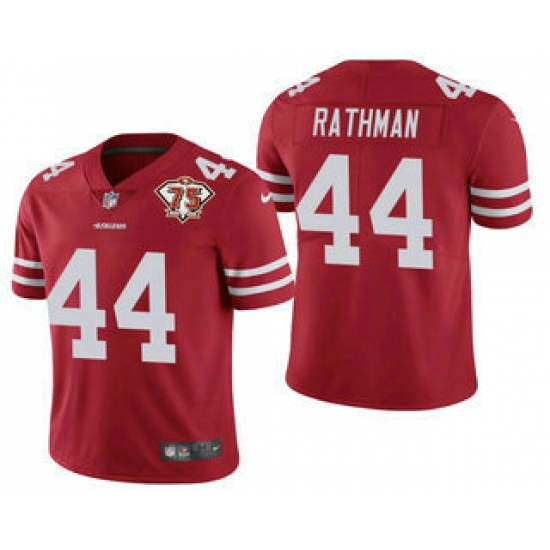 Men San Francisco 49ers 44 Tom Rathman Red 75th Anniversary Patch 2021 Vapor Untouchable Stitched Nike Limited Jersey Men San Francisco 49ers 44 Tom Rathman Red 75th Anniversary Patch 2021 Vapor Untouchable Stitched Nike Limited Jersey