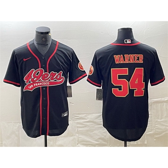 Men San Francisco 49ers 54 Fred Warner Black With Patch Cool Base Stitched Baseball Jersey Men San Francisco 49ers 54 Fred Warner Black With Patch Cool Base Stitched Baseball Jersey